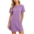thumbnail image 1 of Bosfbaoi Summer Dresses for Women 2026 Crew Neck Rolled Short Sleeve Womens Dresses Loose Casual Mini T Shirt Dress with Side Pockets, 1 of 7