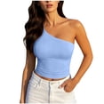 thumbnail image 1 of Bosfbaoi Summer Tops for Women One Shoulder Form-Fitting Crop Top Sleeveless Asymmetric Solid Tank Top, 1 of 7
