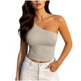 thumbnail image 1 of Bosfbaoi Summer Tops for Women One Shoulder Form-Fitting Crop Top Sleeveless Asymmetric Solid Tank Top, 1 of 7