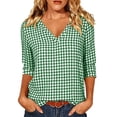 thumbnail image 1 of Bosfbaoi Summer Tops for Women V Neck 3/4 Length Sleeve Womens Tops Casual Loose Fit Gingham Plaid Blouse, 1 of 6