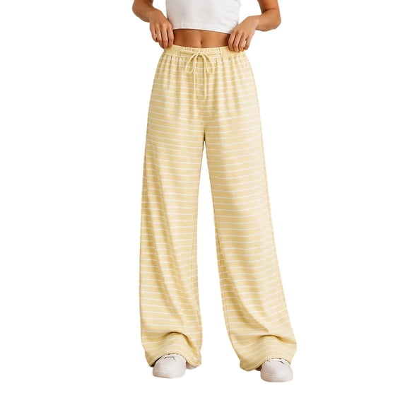 Bosfbaoi Sweatpants for Women Striped Wide Leg Drawstring Elastic Waist Loose Casual Trousers with Pockets