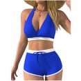 thumbnail image 1 of Bosfbaoi Swimsuit for Women 2-Piece Halter Bikini Set Contrast Trim Wrap Top Drawstring Swim Shorts Vacation Bikini Sets for Women, 1 of 5