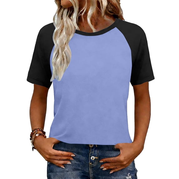 Bosfbaoi T Shirts For Women Color Block Short-sleeved Tops Raglan Shirts Summer Tops