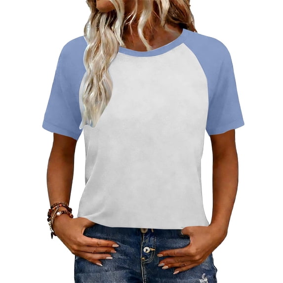 Bosfbaoi T Shirts For Women Color Block Short-sleeved Tops Raglan Shirts Summer Tops
