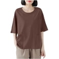 thumbnail image 1 of Bosfbaoi T Shirts For Women Loose Casual Tops Solid Color Round Neck Short-Sleeved Double Pocket Comfortable Daily Wear M-L-XXL-XXXL, 1 of 5