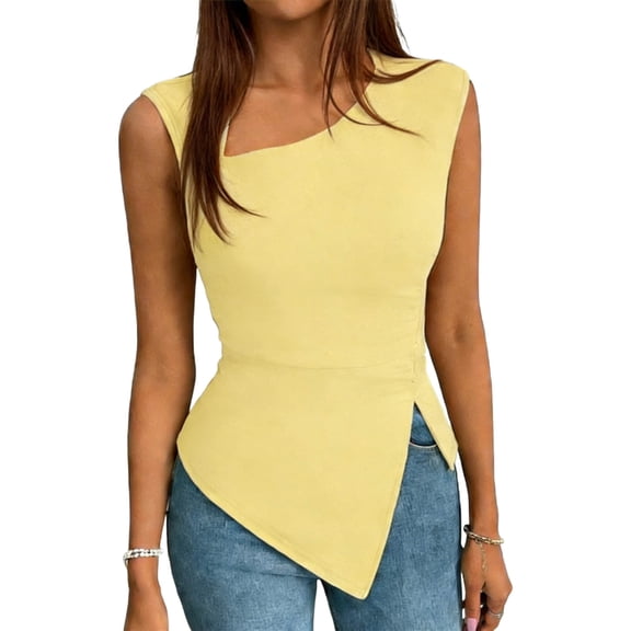 Bosfbaoi Tank Tops for Women, Asymmetric Cutout Sleeveless Tops, Slim Fit Wrap Blouses with Diagonal Hem for Streetwear and Edgy Styling