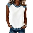 thumbnail image 1 of Bosfbaoi Tank Tops for Women Waffle Knit Sleeveless Tops, Denim Trim Crew Neck Casual Summer Shirts with Relaxed Fit for Weekend and Street Style, 1 of 5