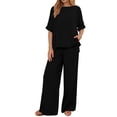 thumbnail image 1 of Bosfbaoi Two Piece Sets for Women Linen Blend Relaxed Fit Outfit Set Short-sleeved Top Wide Leg Pants Vacation Matching Set Summer Outfits, 1 of 7