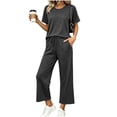 thumbnail image 1 of Bosfbaoi Two Piece Sets for Women Short Sleeve Crew Neck T‑Shirt High Waist Drawstring Wide Leg Pants Casual Loungewear Sets, 1 of 9