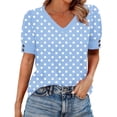 thumbnail image 1 of Bosfbaoi V Neck T Shirts For Women Polka Dot Printed Button Short-Sleeved Top Summer Casual Shirt, 1 of 5