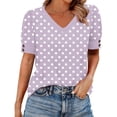 thumbnail image 1 of Bosfbaoi V Neck T Shirts For Women Polka Dot Printed Button Short-Sleeved Top Summer Casual Shirt, 1 of 5