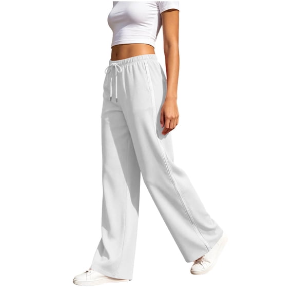 Bosfbaoi Wide Leg Sweatpants for Women Drawstring Elastic Waist Side Stripe Casual Loose Workout Trousers with Pockets