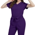 thumbnail image 1 of Bosfbaoi Women's 2 Piece Scrub Set Nursing Uniform Sets V-Neck Puff Sleeve Top Multi-Pocket Straight Leg Pants Medical Uniform, 1 of 6