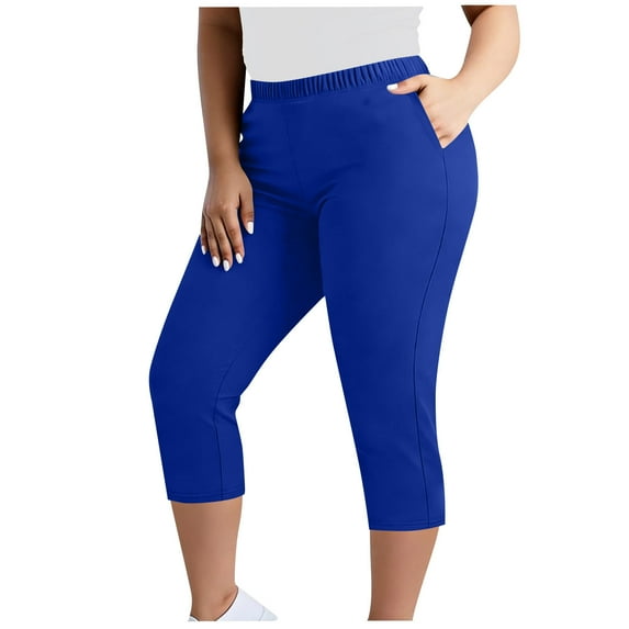 Bosfbaoi Women's Capri Pants Sporty Casual Solid Color Elastic Waist Yoga Pants with Side Pockets