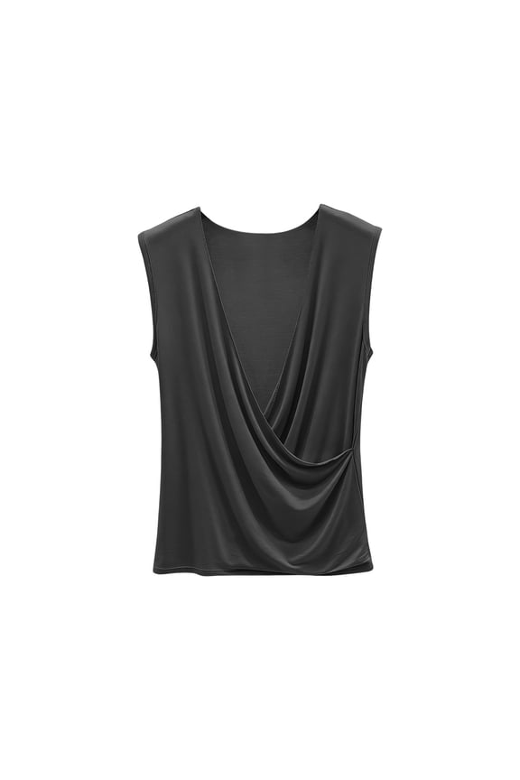 Women's Deep V Drape Tank Tops, Elegant Wrap Front Ruched Sleeveless Blouse, Slimming Casual Tee for Date & Party