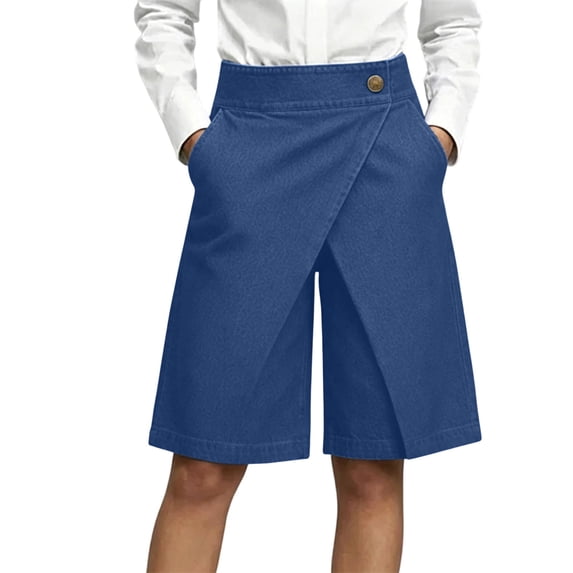 Bosfbaoi Women's Denim Skort Wrap Design Shorts Summer Button Waistband Streetwear Shorts