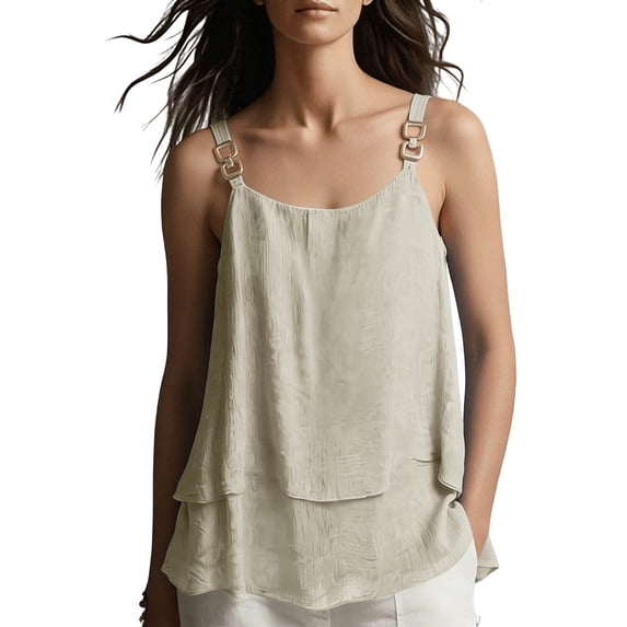 Bosfbaoi Women's Double Layer Cami Tank Tops with Square Buckle Straps Flowy Casual Blouses, Sizes S-5XL