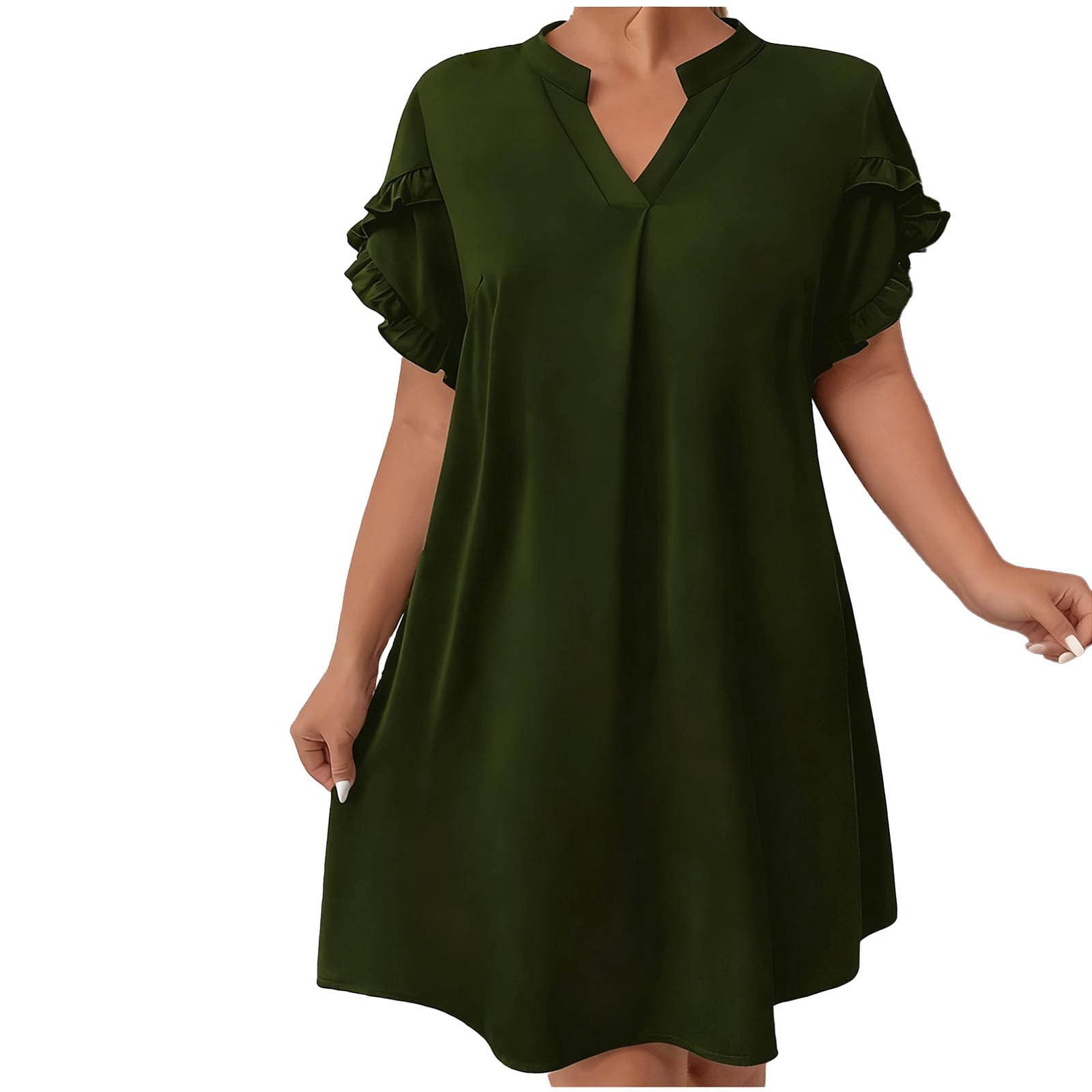 Pleated Short Sleeve Solid Color Dress main image 0