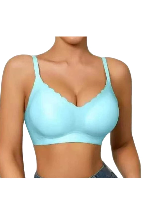 Women's Dusty Ice Silk Scalloped Edge Thin Strap Seamless Full Coverage Support Wireless Bra, Lightweight Breathable No-Show Daily Lingerie for Large Bust,
