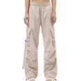 thumbnail image 1 of Bosfbaoi Women's Fashion Cargo Pants Solid Color Straight-Leg Pants High-Waisted Multi-Pocket Drawstring Trousers Breathable Stretch Sweatpants Everyday Activewear Pants M-XXL, 1 of 5