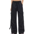 thumbnail image 1 of Bosfbaoi Women's Fashion Cargo Pants Solid Color Straight-Leg Pants High-Waisted Multi-Pocket Drawstring Trousers Breathable Stretch Sweatpants Everyday Activewear Pants M-XXL, 1 of 5