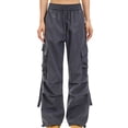 thumbnail image 1 of Bosfbaoi Women's Fashion Cargo Pants Solid Color Straight-Leg Pants High-Waisted Multi-Pocket Drawstring Trousers Breathable Stretch Sweatpants Everyday Activewear Pants M-XXL, 1 of 6