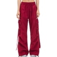 thumbnail image 1 of Bosfbaoi Women's Fashion Cargo Pants Solid Color Straight-Leg Pants High-Waisted Multi-Pocket Drawstring Trousers Breathable Stretch Sweatpants Everyday Activewear Pants M-XXL, 1 of 5