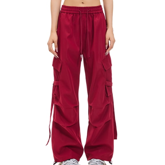 Bosfbaoi Women's Fashion Cargo Pants Solid Color Straight-Leg Pants High-Waisted Multi-Pocket Drawstring Trousers Breathable Stretch Sweatpants Everyday Activewear Pants M-XXL
