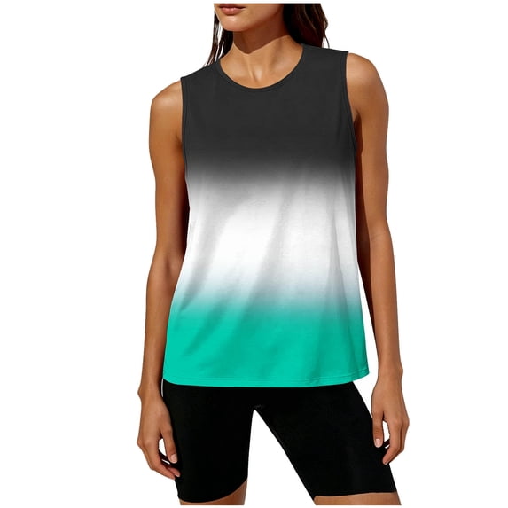 Bosfbaoi Women's Gradient Print Sleeveless Tank Tops, Round Neck Loose Fit Workout Blouses, Lightweight Breathable Athletic Shirts for Gym and Summer