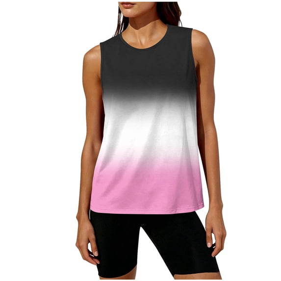 Bosfbaoi Women's Gradient Print Sleeveless Tank Tops, Round Neck Loose Fit Workout Blouses, Lightweight Breathable Athletic Shirts for Gym and Summer