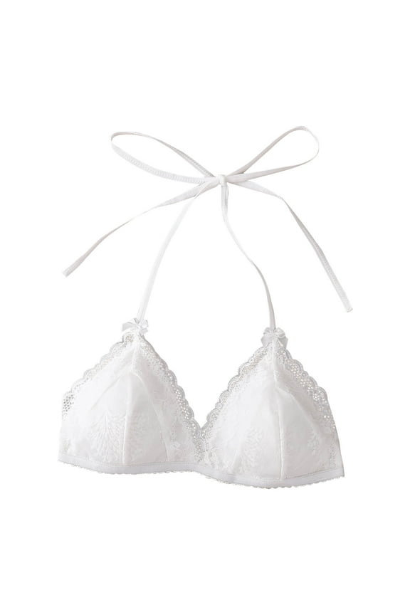 Women's Halter Lace Bralette, Wireless Triangle Bra Unlined Sheer Mesh, No Underwire Soft Cups Adjustable Straps Intimates