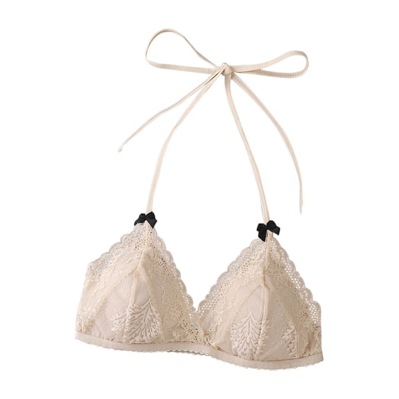 Bosfbaoi Women's Halter Lace Bralette, Wireless Triangle Bra Unlined Sheer Mesh, No Underwire Soft Cups Adjustable Straps Intimates