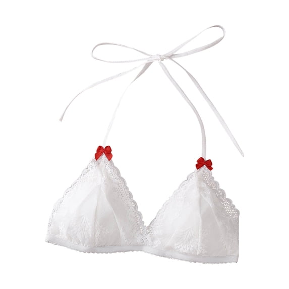 Bosfbaoi Women's Halter Lace Bralette, Wireless Triangle Bra Unlined Sheer Mesh, No Underwire Soft Cups Adjustable Straps Intimates