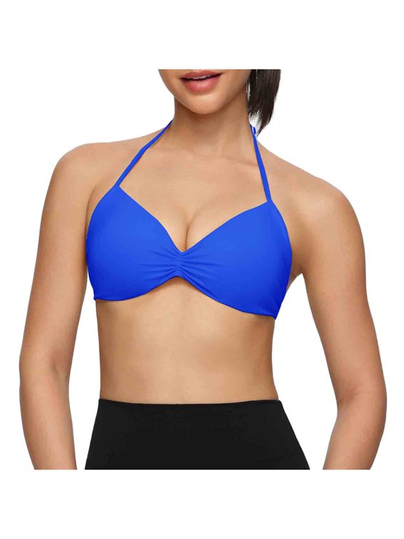 Women's Halter Strap Ruched Front Sports Bra, Medium Support Seamless Wireless Bra, Soft Comfortable Fitness Bra for Daily Wear