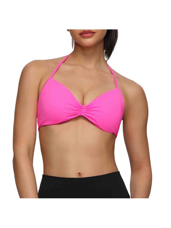 Women's Halter Strap Ruched Front Sports Bra, Medium Support Seamless Wireless Bra, Soft Comfortable Fitness Bra for Daily Wear