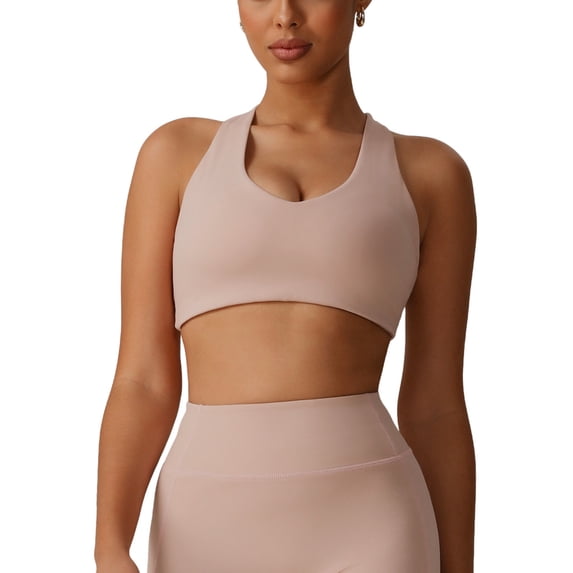 Bosfbaoi Women's Heart Cutout Crisscross Back Sports Bra, Medium Support Seamless Workout Bra, Breathable Moisture Wicking Gym Top for Yoga Running