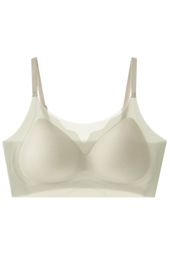 Women's Ivory Ice Silk Mesh Scalloped Edge Thin Strap Full Coverage Support Seamless Wireless Bra, Comfortable No-Show Daily Lingerie for Large Bust