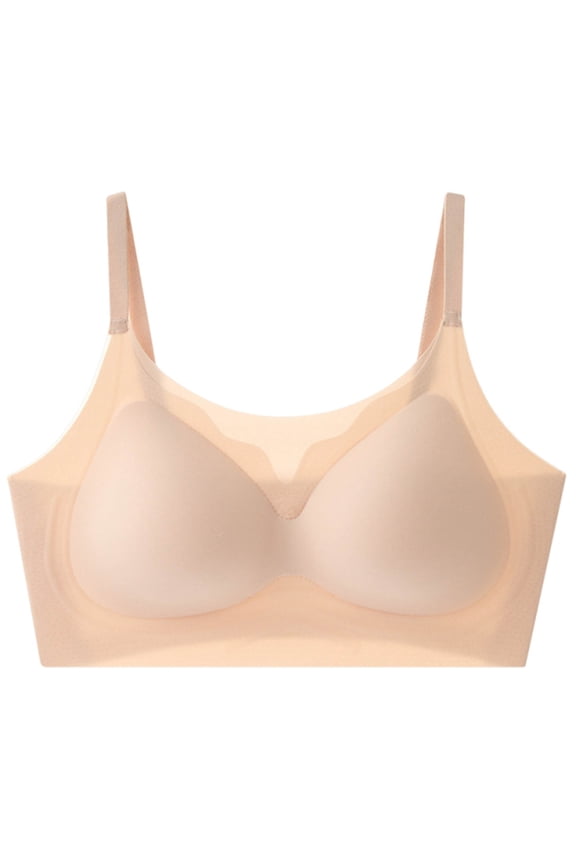 Women's Ivory Ice Silk Mesh Scalloped Edge Thin Strap Full Coverage Support Seamless Wireless Bra, Comfortable No-Show Daily Lingerie for Large Bust