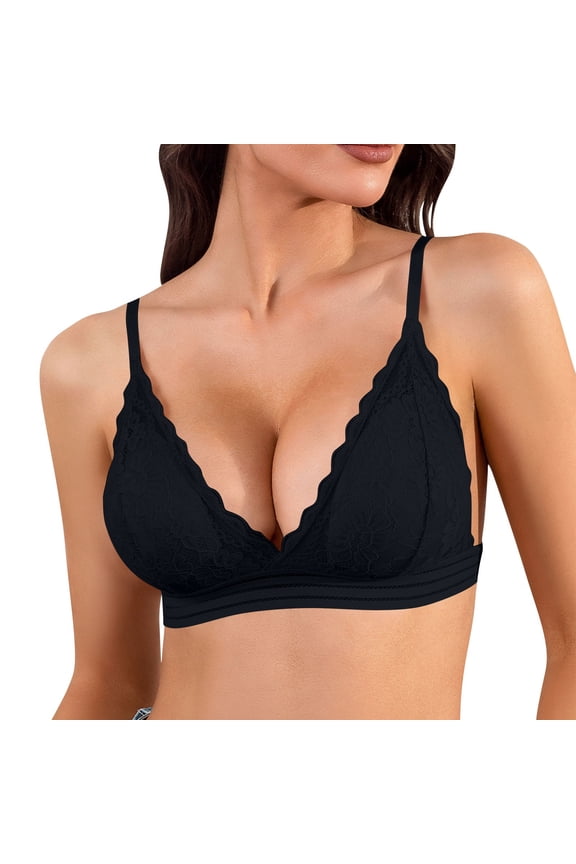 Women's Lace Wireless Bralette, Medium Support Unlined Triangle Bra, Breathable Soft Lingerie for Daily Wear and Lounge