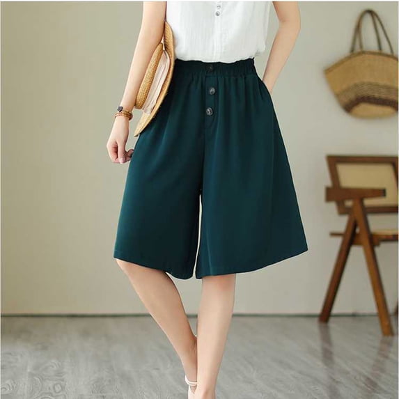 Bosfbaoi Women's Linen Shorts Wide Leg Dress Casual Summer Pleated Shorts High Waisted with Pockets 5"