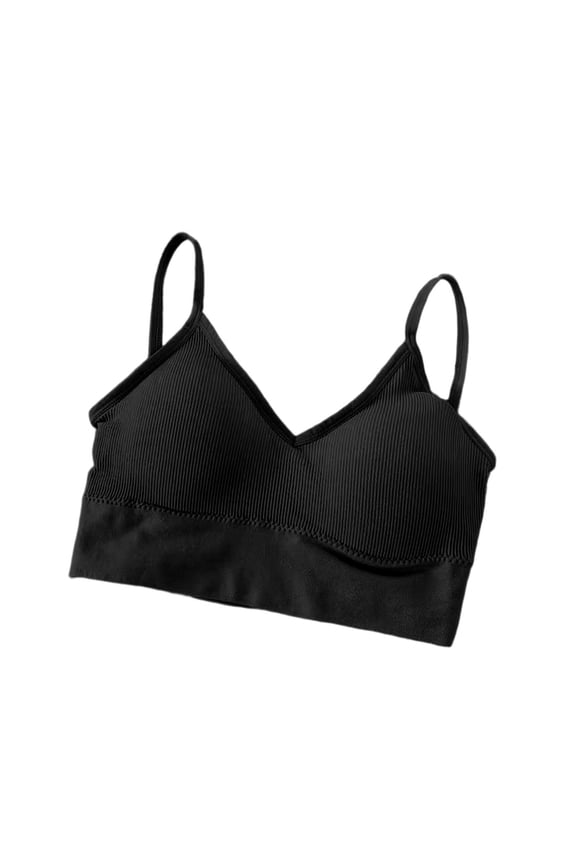 Women's M Rib Seamless Brami, Pullover Wireless V-Neck Cami Bra,Soft Comfortable Everyday Sleep Bras