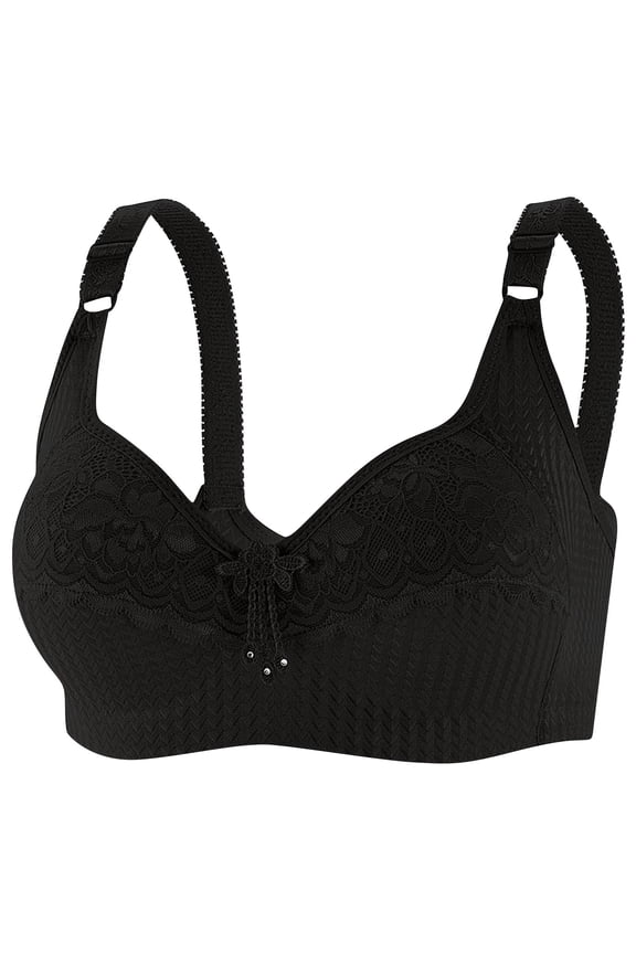 Women's Nude Chevron Jacquard Lace Wide Adjustable Strap Full Coverage Support Wireless Bra, Comfortable No-Show Side Shaper Lingerie for Large Bust