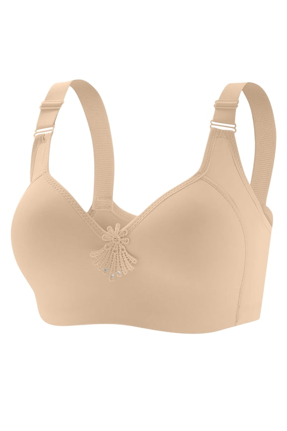 Women's Nude Seamless Smooth Wide Adjustable Strap Full Coverage Support Wireless Bra, Comfortable No-Show Side Shaper Lingerie for Large Bust