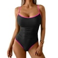 thumbnail image 1 of Bosfbaoi Women's One Piece Swimsuit Contrast Trim Adjustable Straps Swimwear Ruched Tummy Control Bathing Suit with Removable Padded, 1 of 6