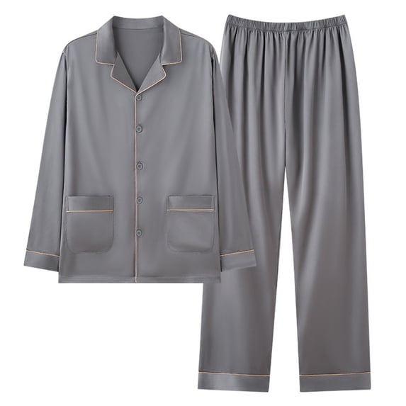 Bosfbaoi Women's Pajama Sets Plus Size Unisex Pajama Set Ice Silk Fabric Solid Color Long Sleeved Button Lapel Top With Pockets Elastic Waist Pants At Home Pajama Set