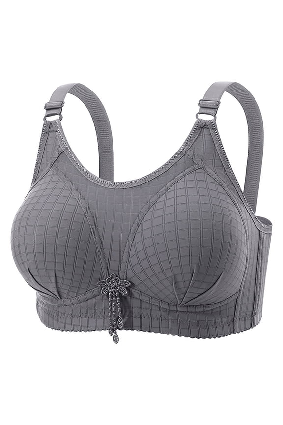 Women's Plus Size Full Coverage Underwire Bra, Grid Pattern Adjustable Strap Support Bra, Comfortable Everyday Underwear for Large Bust, Size 38-44