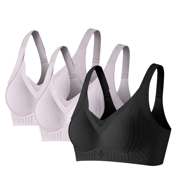 Bosfbaoi Women's Seamless Wireless Bra, 3 Pack Full Support Bra, Soft Stretchy Anti-sagging Bra, Lightweight Full Coverage Bra, Comfort Everyday Wear Bralette, Size M-XXXL