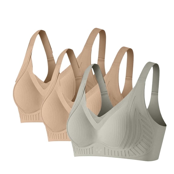 Bosfbaoi Women's Seamless Wireless T-shirt Bra, 3 Pack Assorted Color Invisible Underwear, Soft Stretchy Breathable Lightweight Bra, Full Coverage Supportive Everyday Bralette, Size M-XXXL