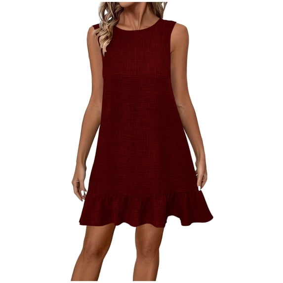Bosfbaoi Women's Sleeveless Ruffle Hem Mini Dress, Solid Color Loose Fit Casual Sundress, Soft Breathable Lightweight Dress for Daily Summer