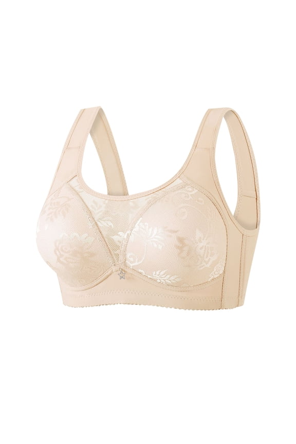 Women's Solid Color Floral Lace Bra Firm Hold Non Wired Non Padded Full Coverage Minimizer
